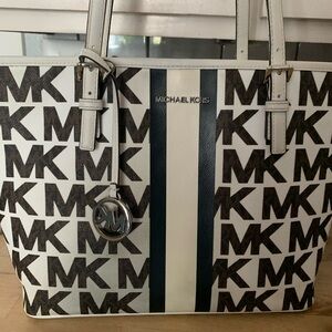 Michael Kors White and Brown Tote Bag